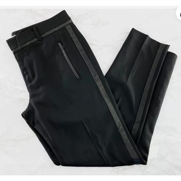 Vince Black Wool Faux Leather Piped Trouser Pants Skinny Womens 0 - Picture 2 of 14